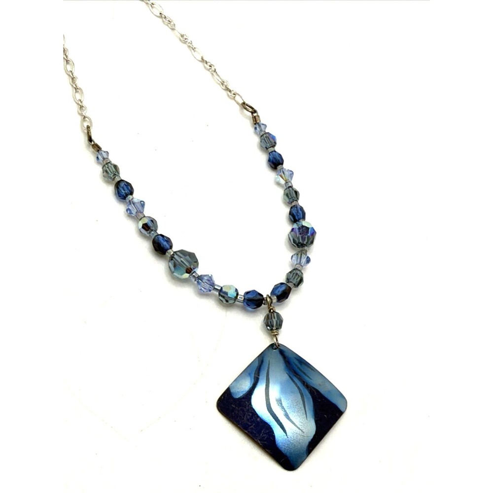 Holly Yashi DESERT BLUE PAINTER Pendant Necklace Nobium Sterling Silver Crystals